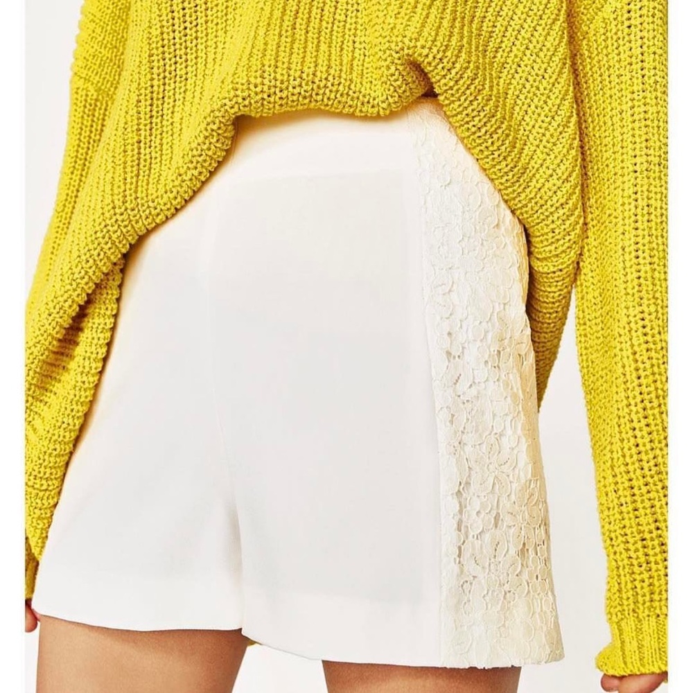 Zara White High Waisted Lace Side Shorts